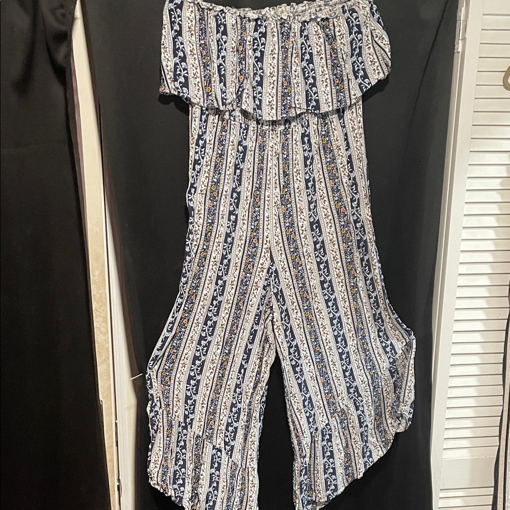 Justify Navy and White Patterned Jumpsuit